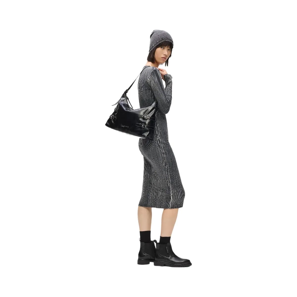 Karl Lagerfeld Large Buckle Shoulder Bag Black