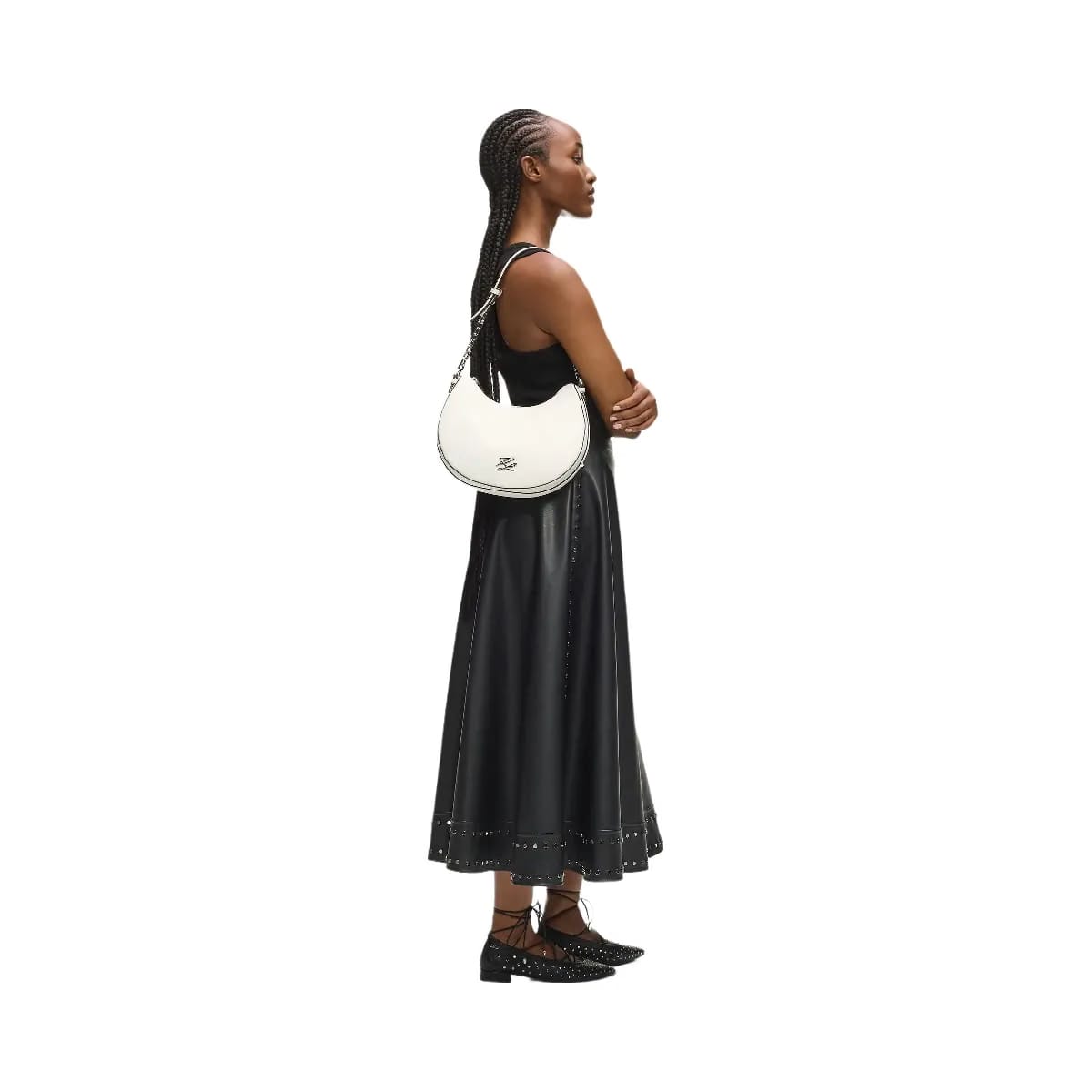 Karl Lagerfeld Autograph Medium Moon Bag Off White