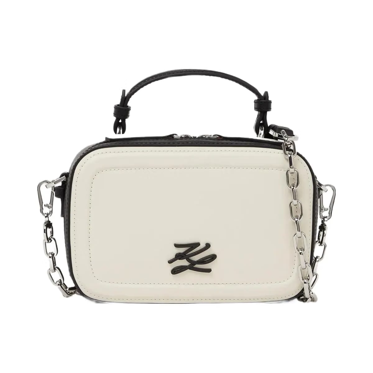 Karl Lagerfeld Autograph Color-Block Square Bag Black White