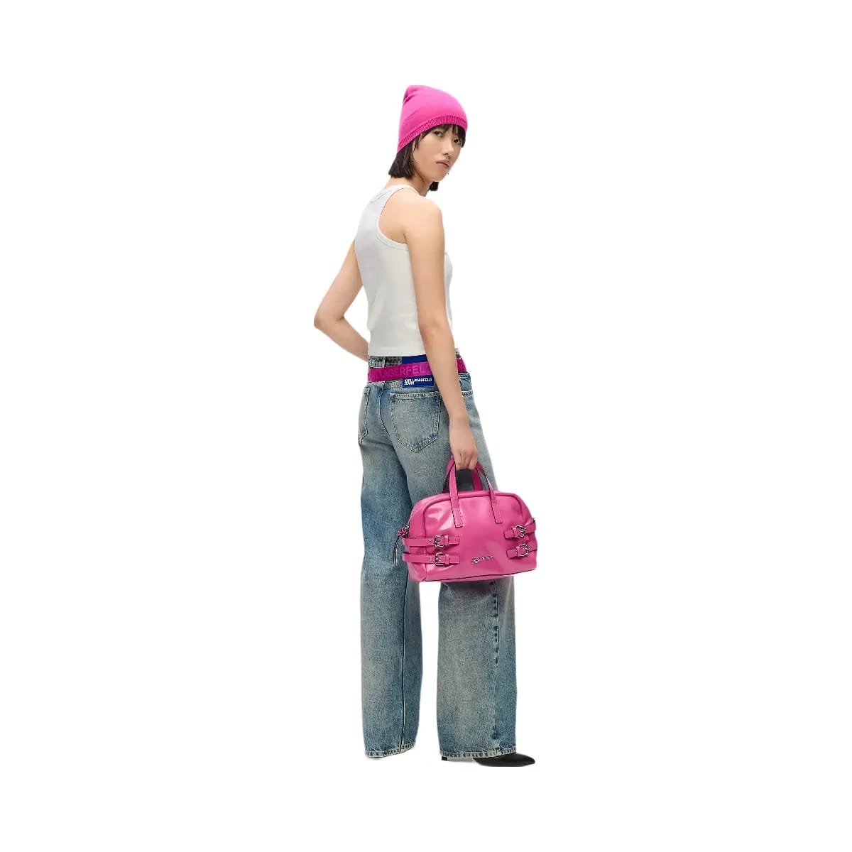Karl Lagerfeld Buckle Bowling Bag Very Berry