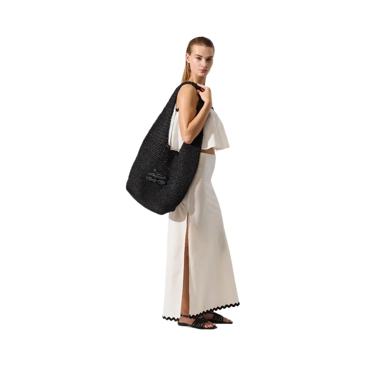 Karl Lagerfeld Autograph Crochet Hobo Bag Black