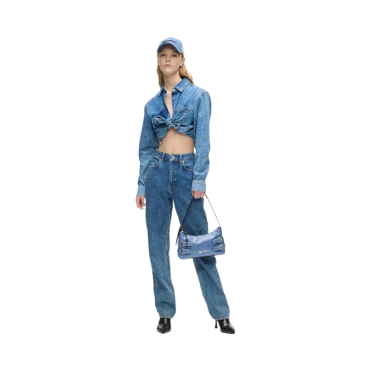 Karl Lagerfeld Denim Buckle Shoulder Bag Standard Blue Denim