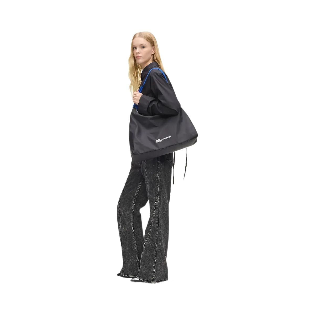 Karl Lagerfeld Large Cord Nylon Shoulder Bag Black