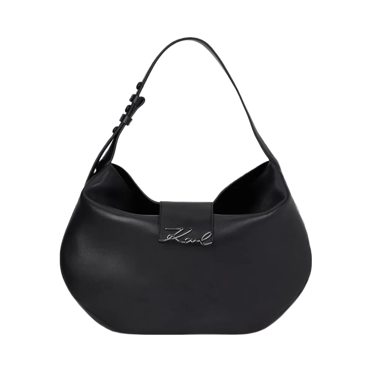 Karl Lagerfeld Signature Oversized Moon Bag Black Nickel