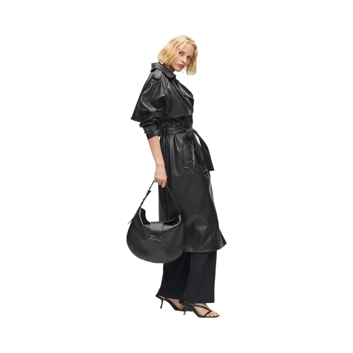 Karl Lagerfeld Signature Oversized Moon Bag Black Nickel