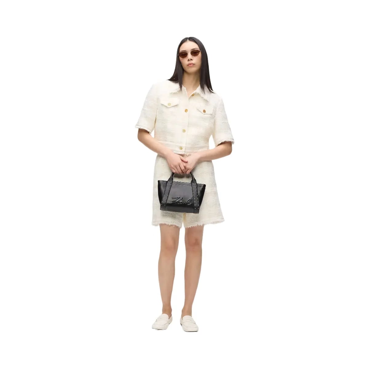 Karl Lagerfeld Ville Small Studded Tote Bag Black Gold