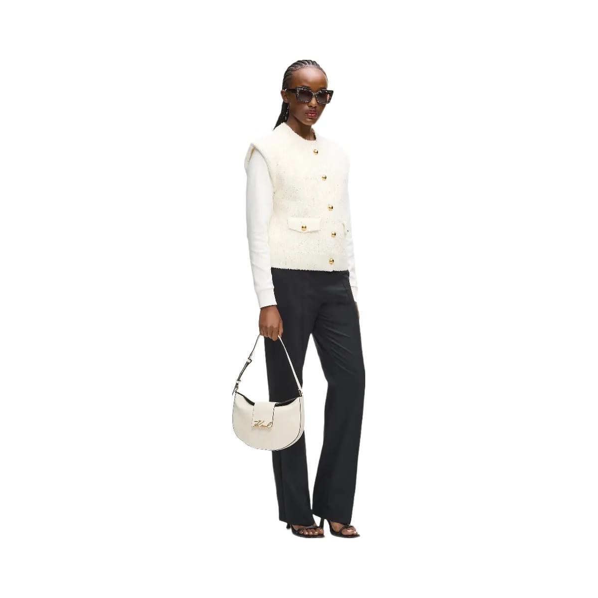 Karl Lagerfeld Signature Moon Bag Off White
