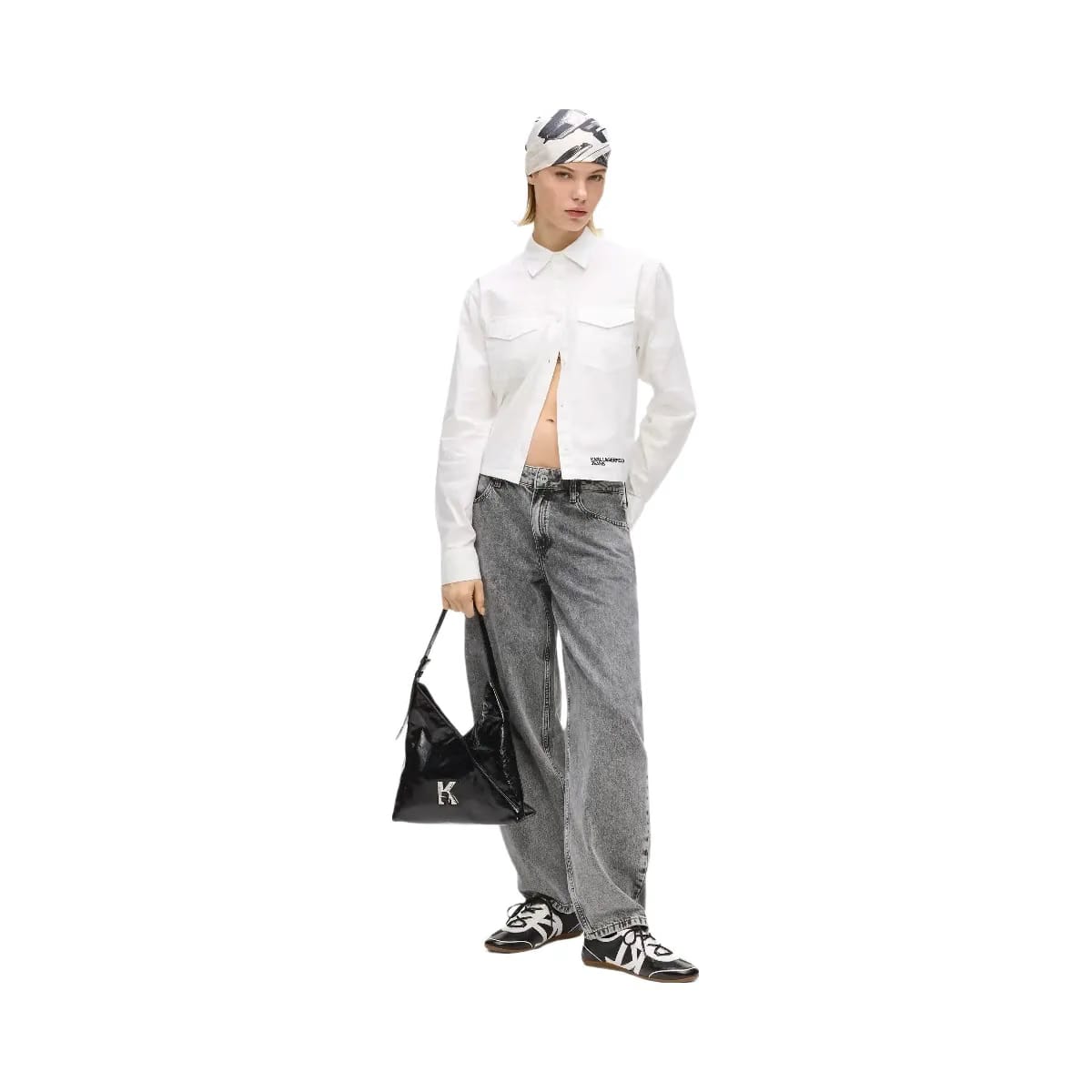 Karl Lagerfeld Geo High-Shine Tote Bag Black