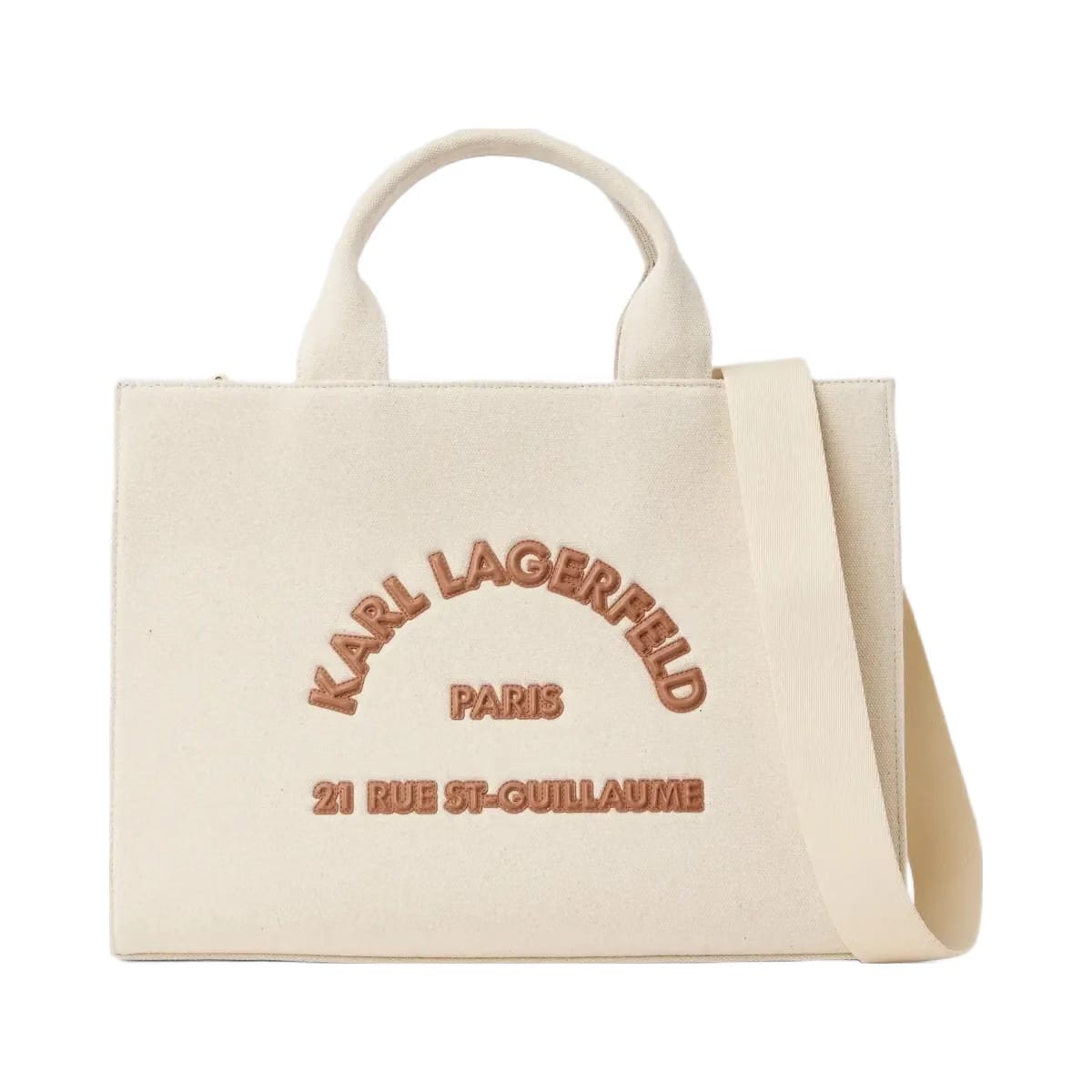 Karl Lagerfeld Rue St-Guillaume Square Patch Medium Tote Bag Natural