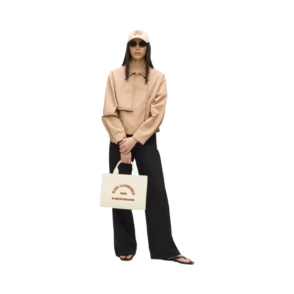 Karl Lagerfeld Rue St-Guillaume Square Patch Medium Tote Bag Natural