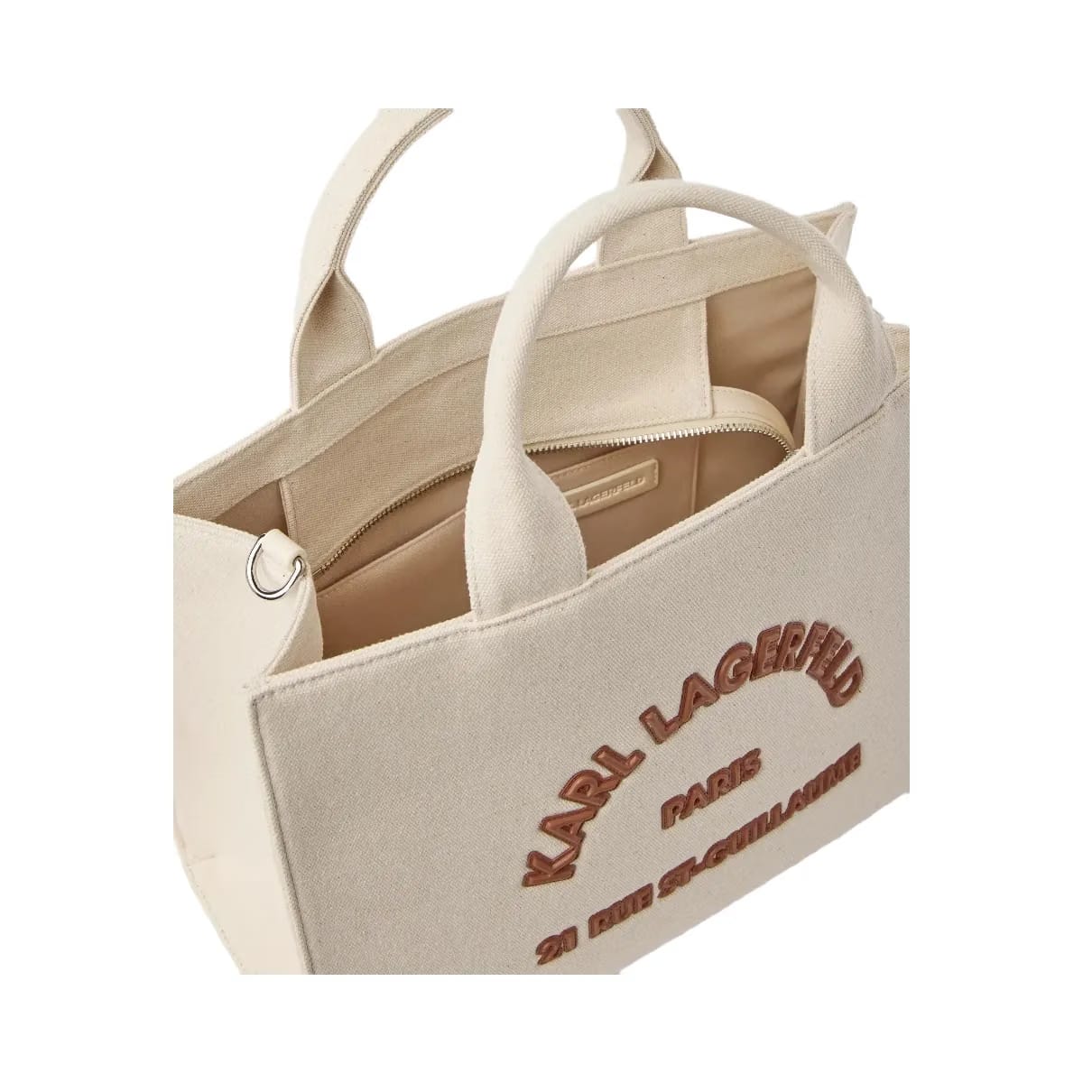 Karl Lagerfeld Rue St-Guillaume Square Patch Medium Tote Bag Natural