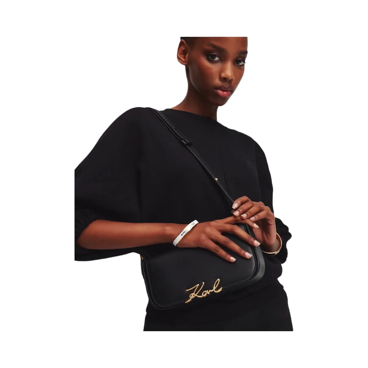 Karl Lagerfeld Signature Two-Way Crossbody Bag Black Vibration Gold