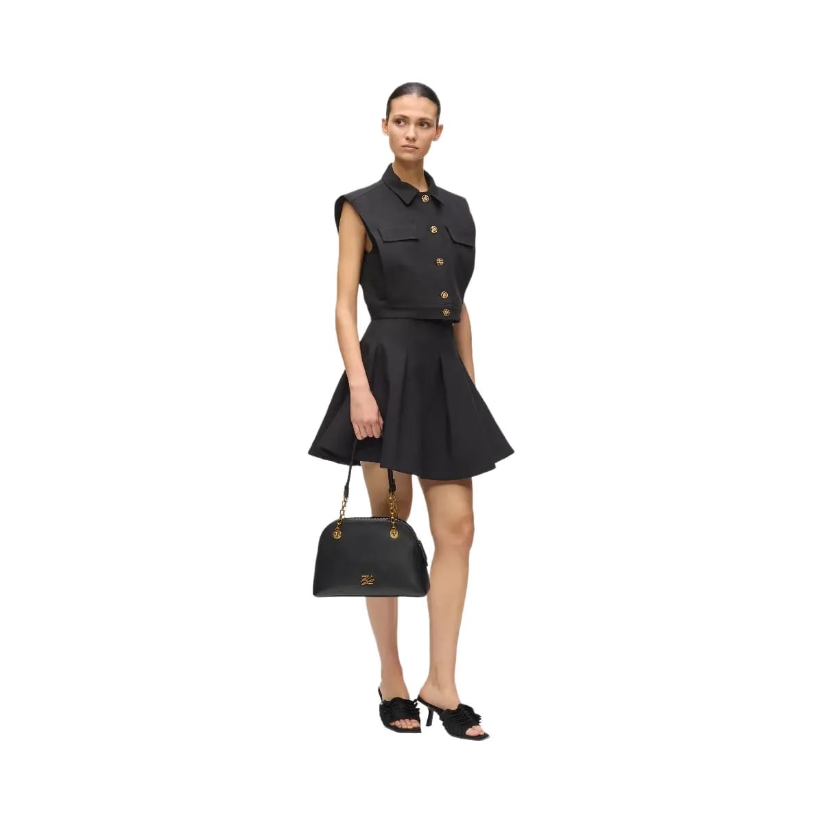 Karl Lagerfeld Autograph Medium Bowling Bag Black Gold