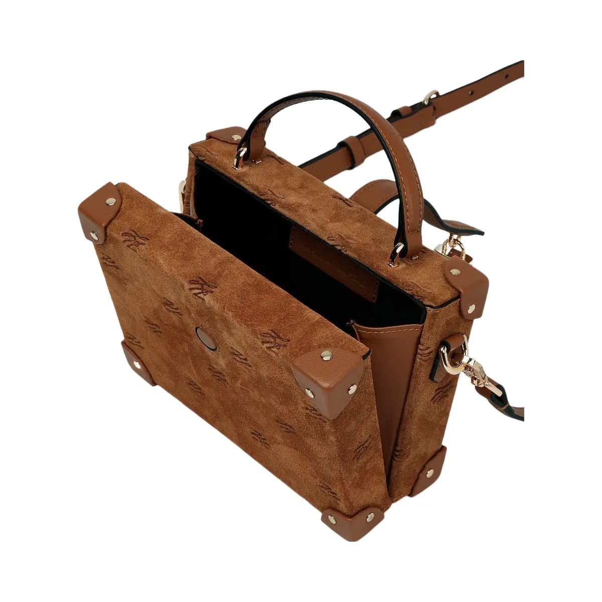 Karl Lagerfeld Autograph Padlock Suede Trunk Bag Dark Tan