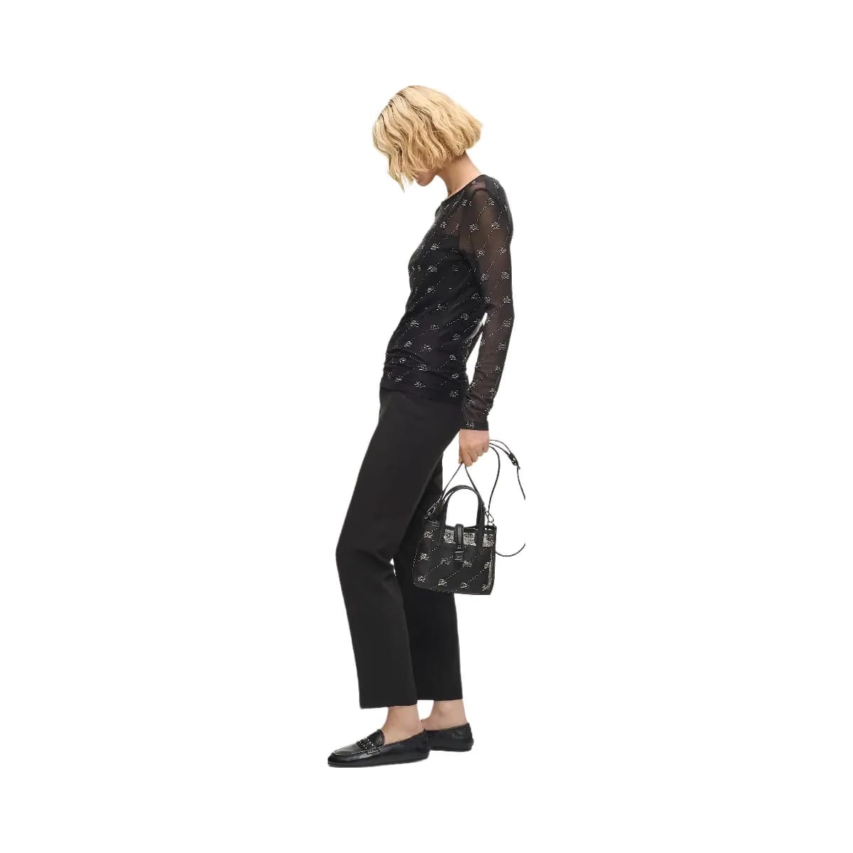 Karl Lagerfeld Autograph Padlock Rhinestone Tote Bag Black Embellishment