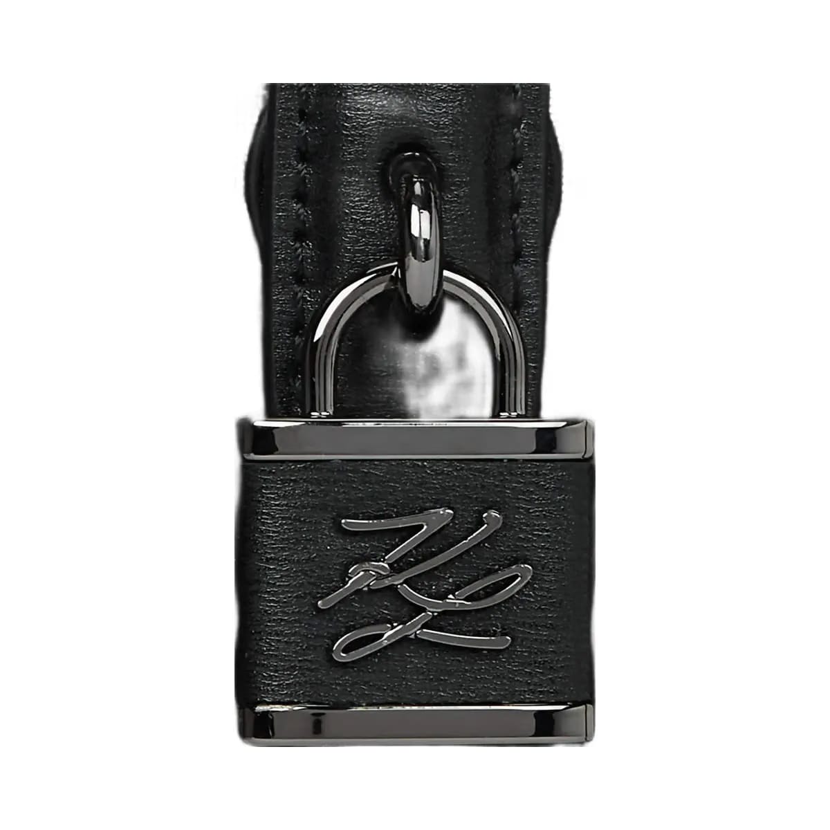 Karl Lagerfeld Autograph Padlock Rhinestone Tote Bag Black Embellishment