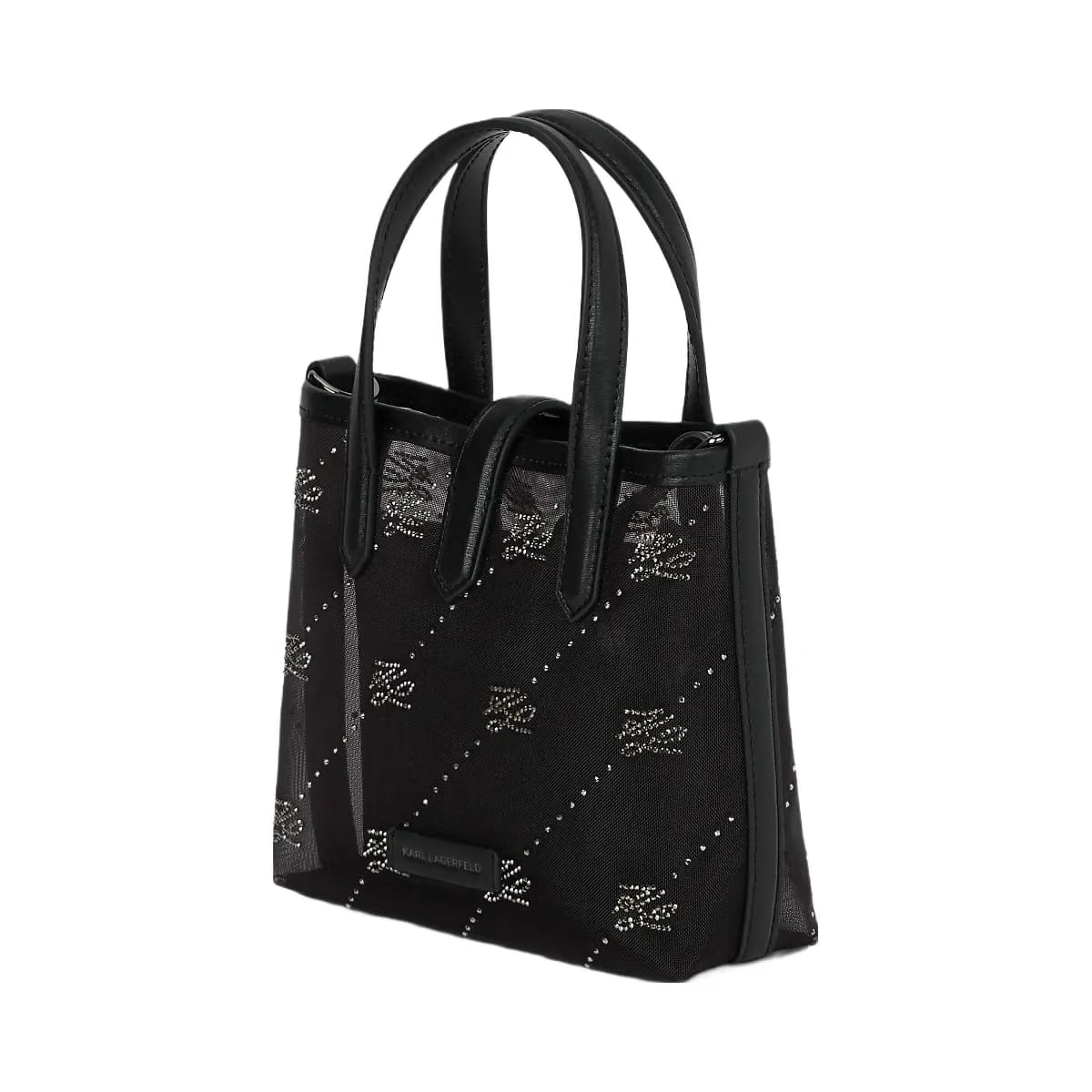 Karl Lagerfeld Autograph Padlock Rhinestone Tote Bag Black Embellishment