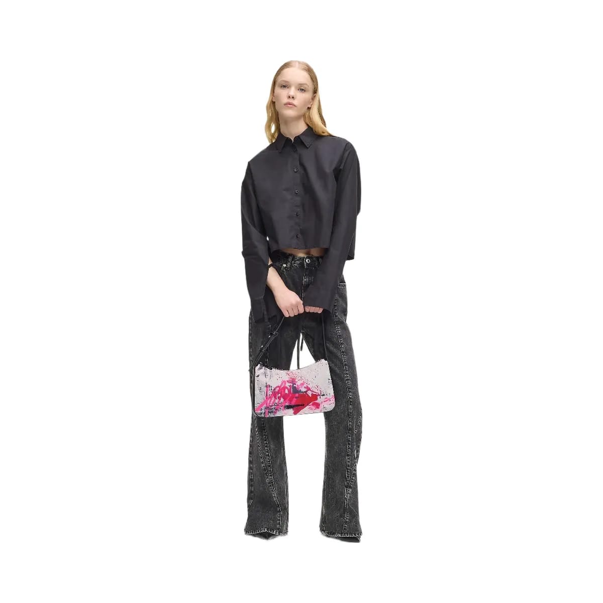 Karl Lagerfeld Graffiti Print Shoulder Bag Painters Print Pink All Over Print