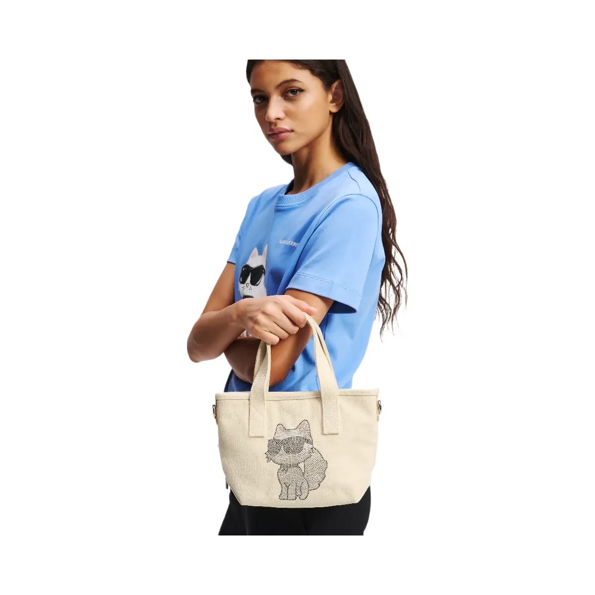Karl Lagerfeld Ikon Choupette Rhinestone Small Shopper Natural