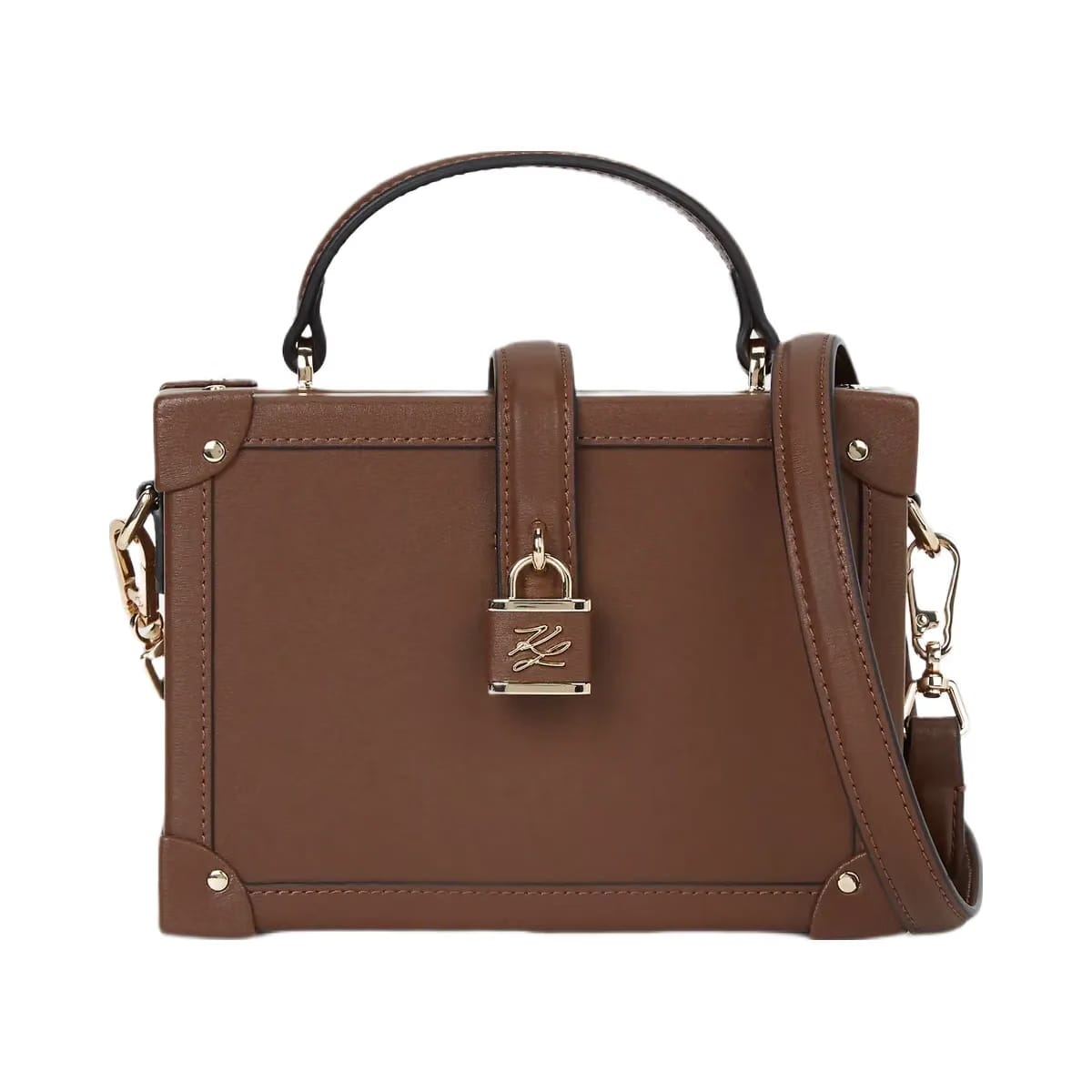 Karl Lagerfeld Autograph Padlock Trunk Bag Dark Friar Brown