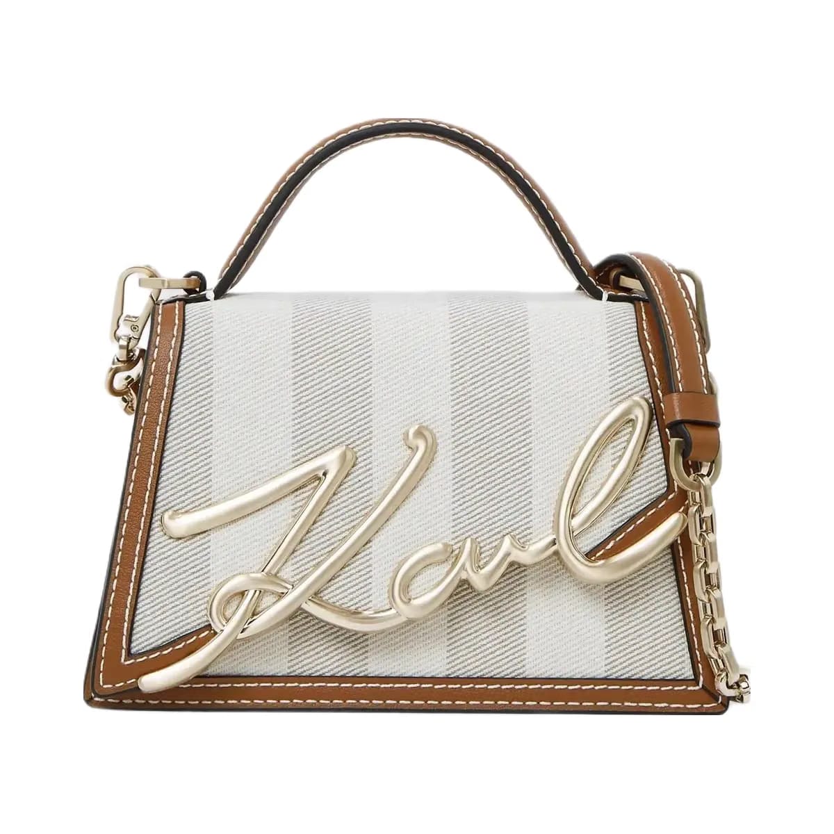 Karl Lagerfeld Signature Striped Crossbody Bag Natural Canvas Tan