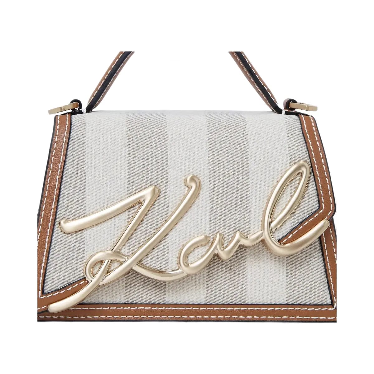 Karl Lagerfeld Signature Striped Crossbody Bag Natural Canvas Tan