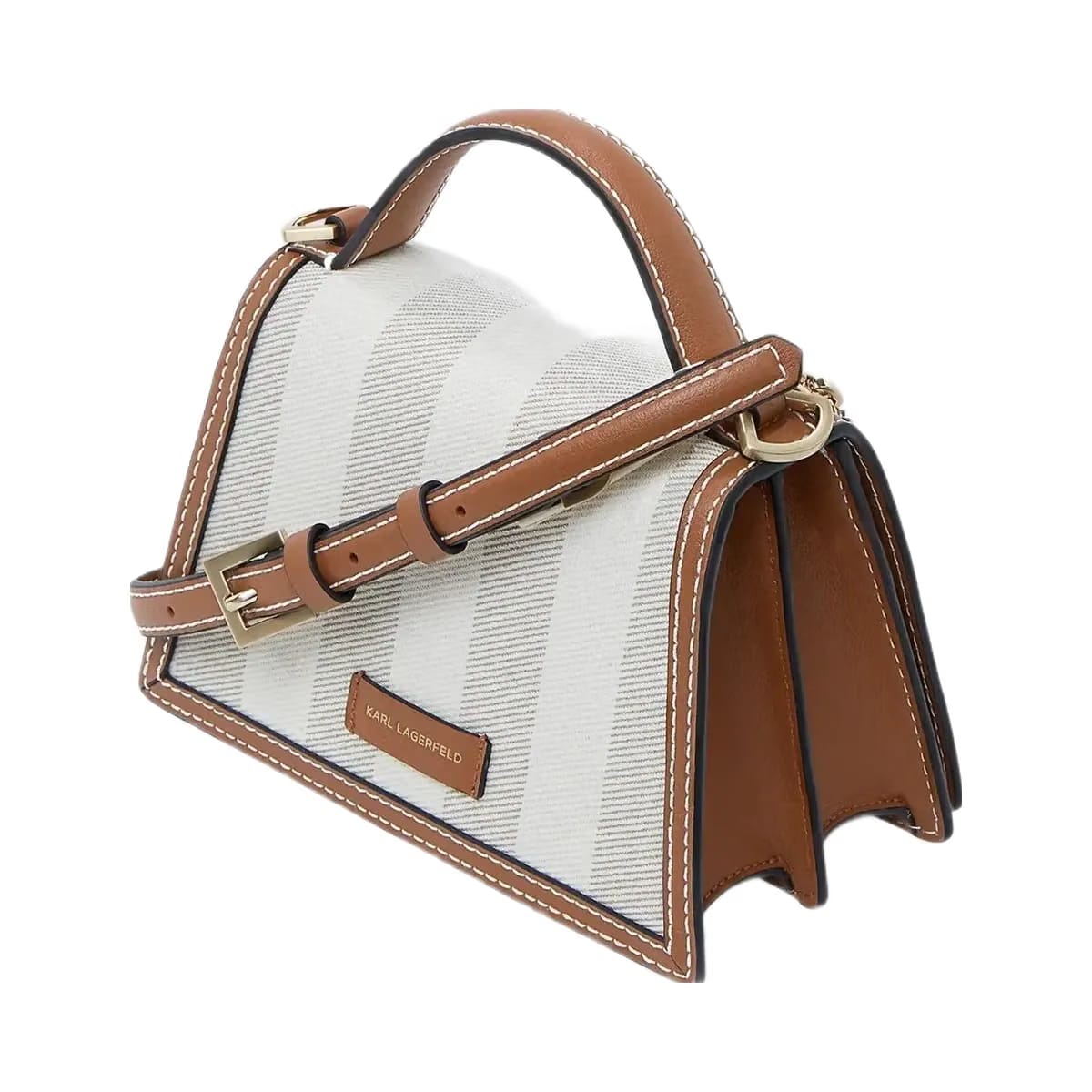 Karl Lagerfeld Signature Striped Crossbody Bag Natural Canvas Tan