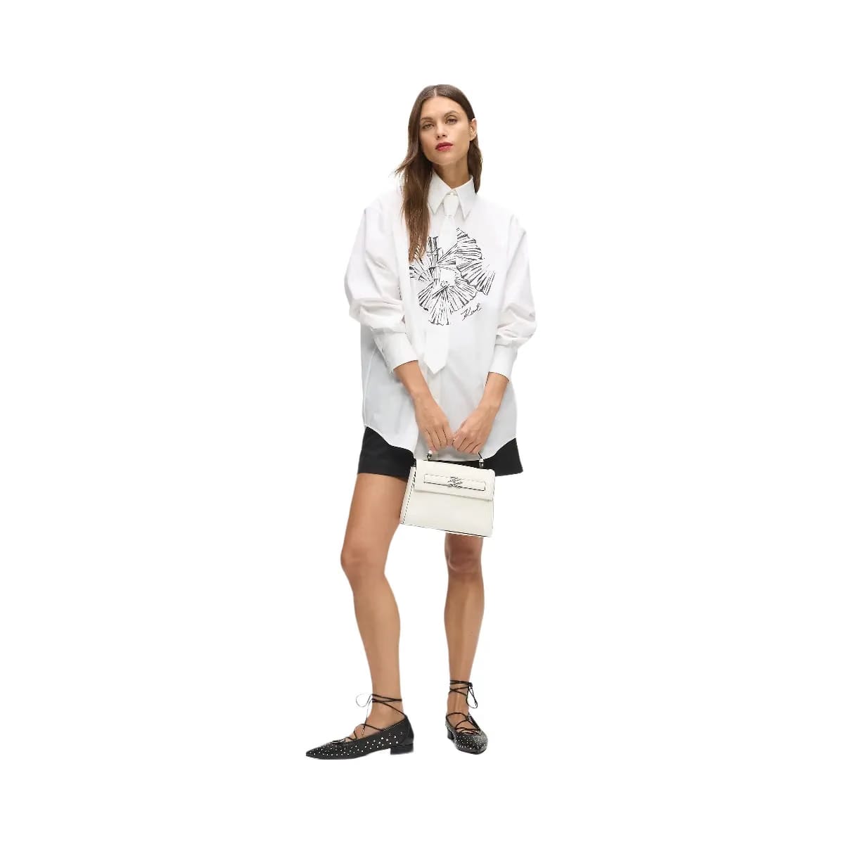 Karl Lagerfeld Autograph Small Top Handle Bag Off White