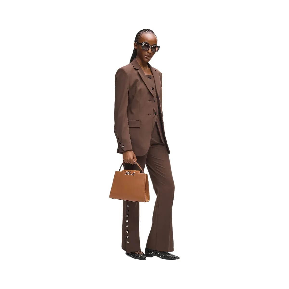 Karl Lagerfeld Signature Suede Top Handle Bag Dark Tan