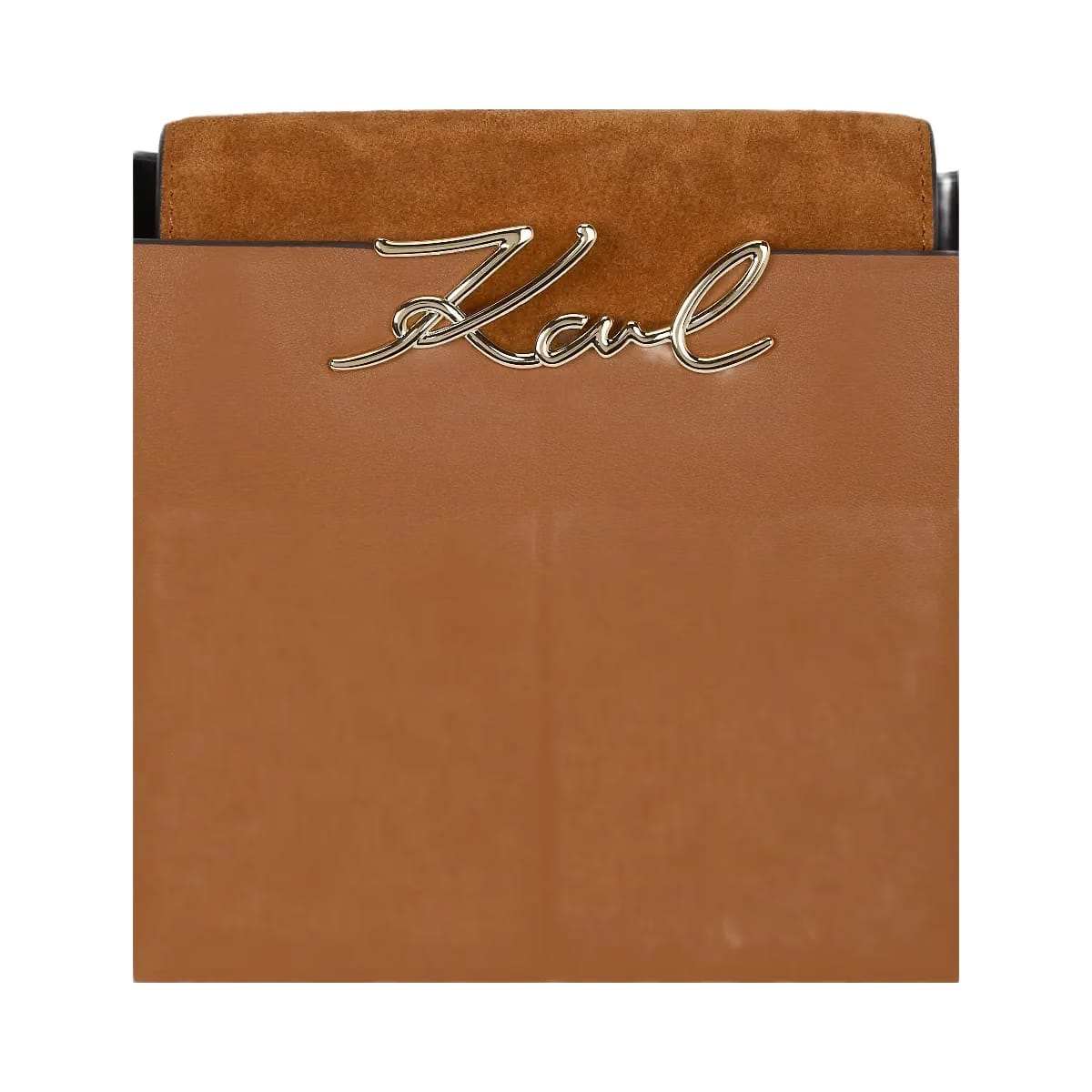 Karl Lagerfeld Signature Suede Top Handle Bag Dark Tan