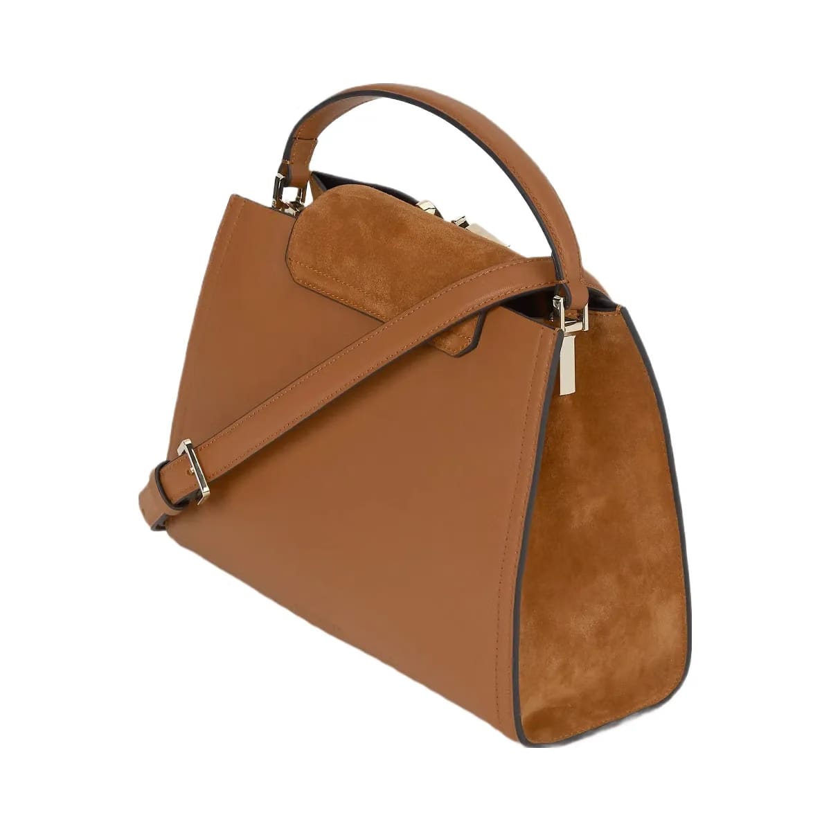 Karl Lagerfeld Signature Suede Top Handle Bag Dark Tan