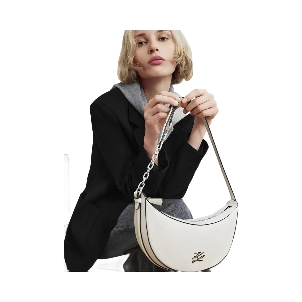 Karl Lagerfeld Autograph Small Moon Bag Off White