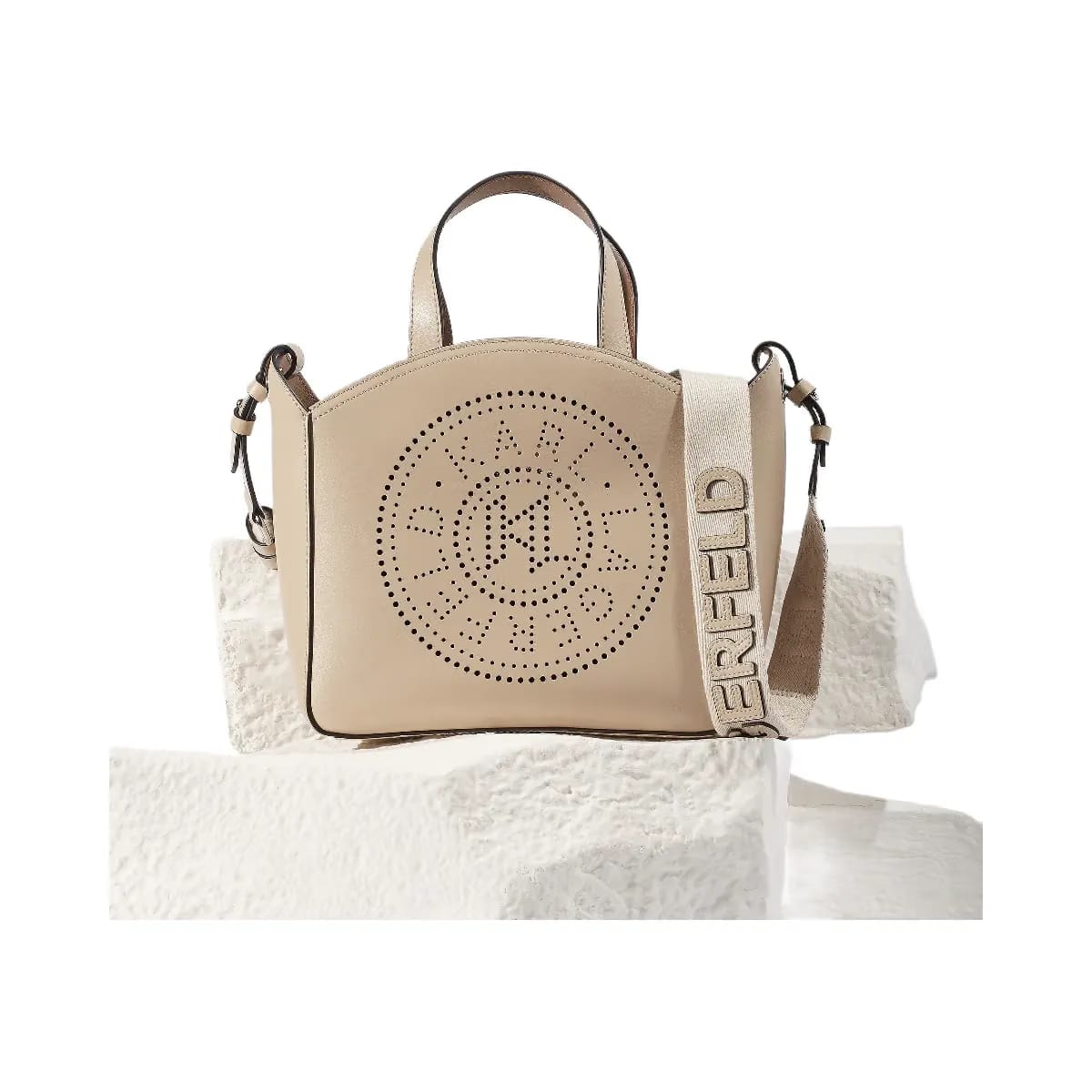 Karl Lagerfeld Circle Perforated Small Tote Bag Safari