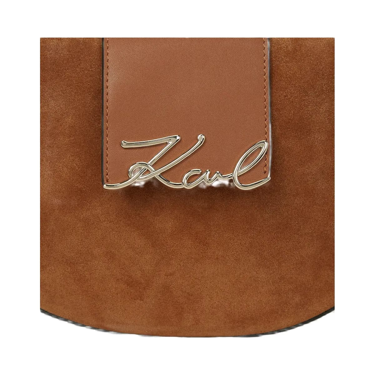 Karl Lagerfeld Signature Suede Moon Bag Dark Tan