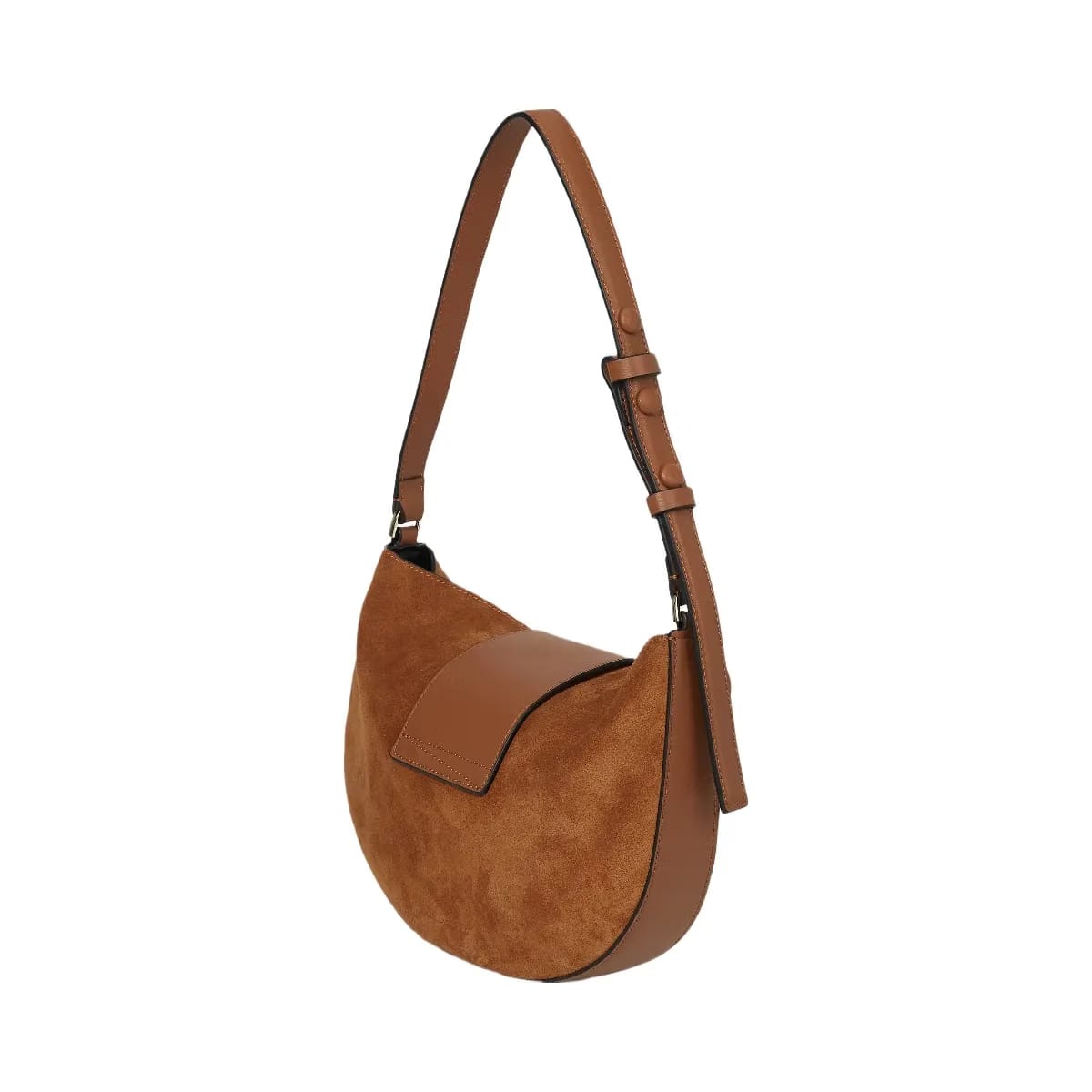 Karl Lagerfeld Signature Suede Moon Bag Dark Tan