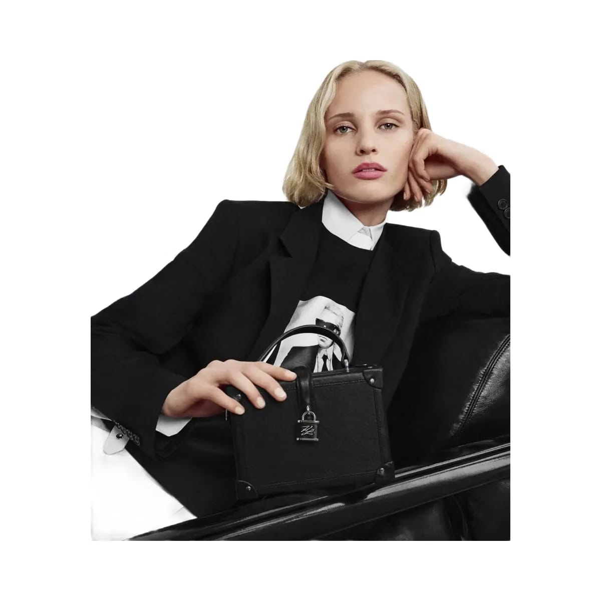 Karl Lagerfeld Autograph Padlock Trunk Bag Black Nickel