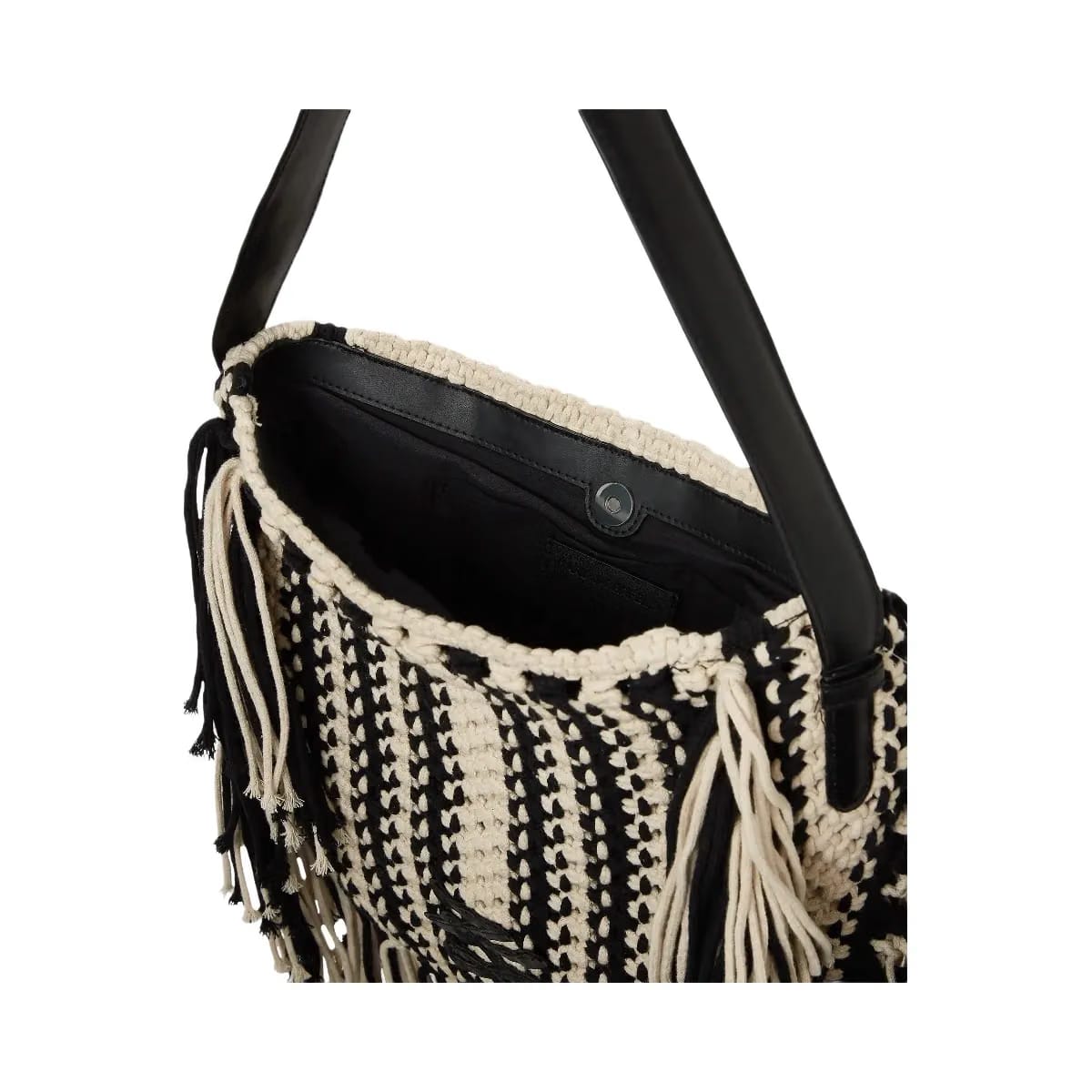 Karl Lagerfeld Autograph Fringe Shoulder Bag Black White