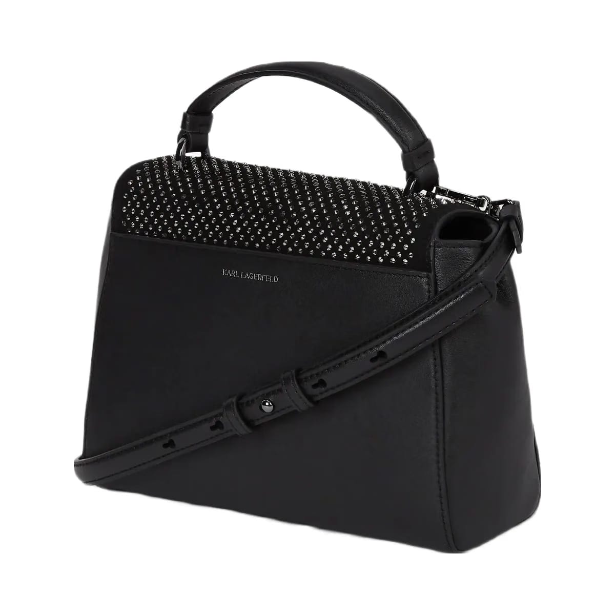 Karl Lagerfeld Autograph Rhinestone Top Handle Bag Black Embellishment