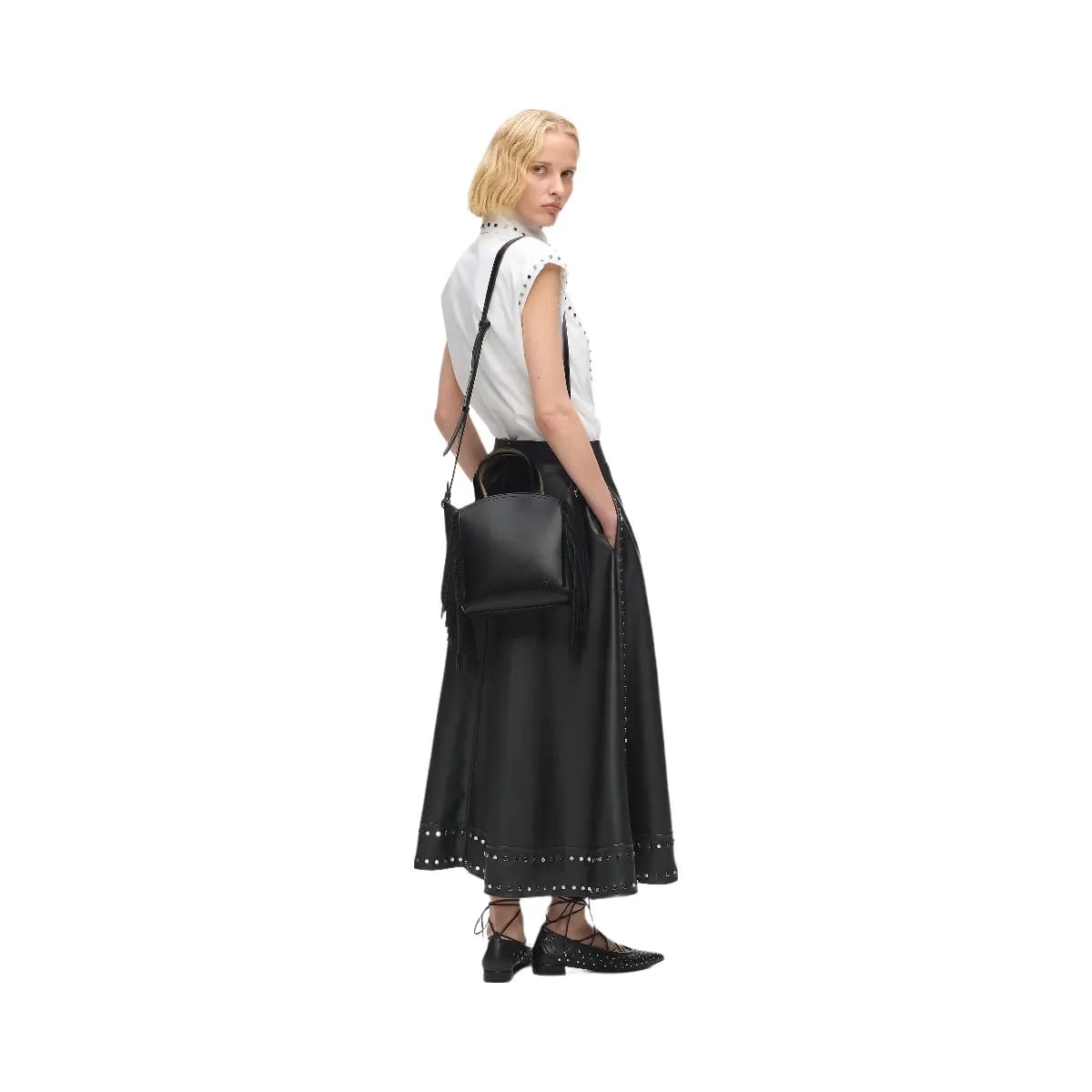 Karl Lagerfeld Circle Small Fringe Tote Bag Black Nickel