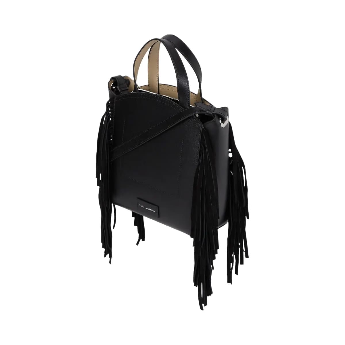 Karl Lagerfeld Circle Small Fringe Tote Bag Black Nickel