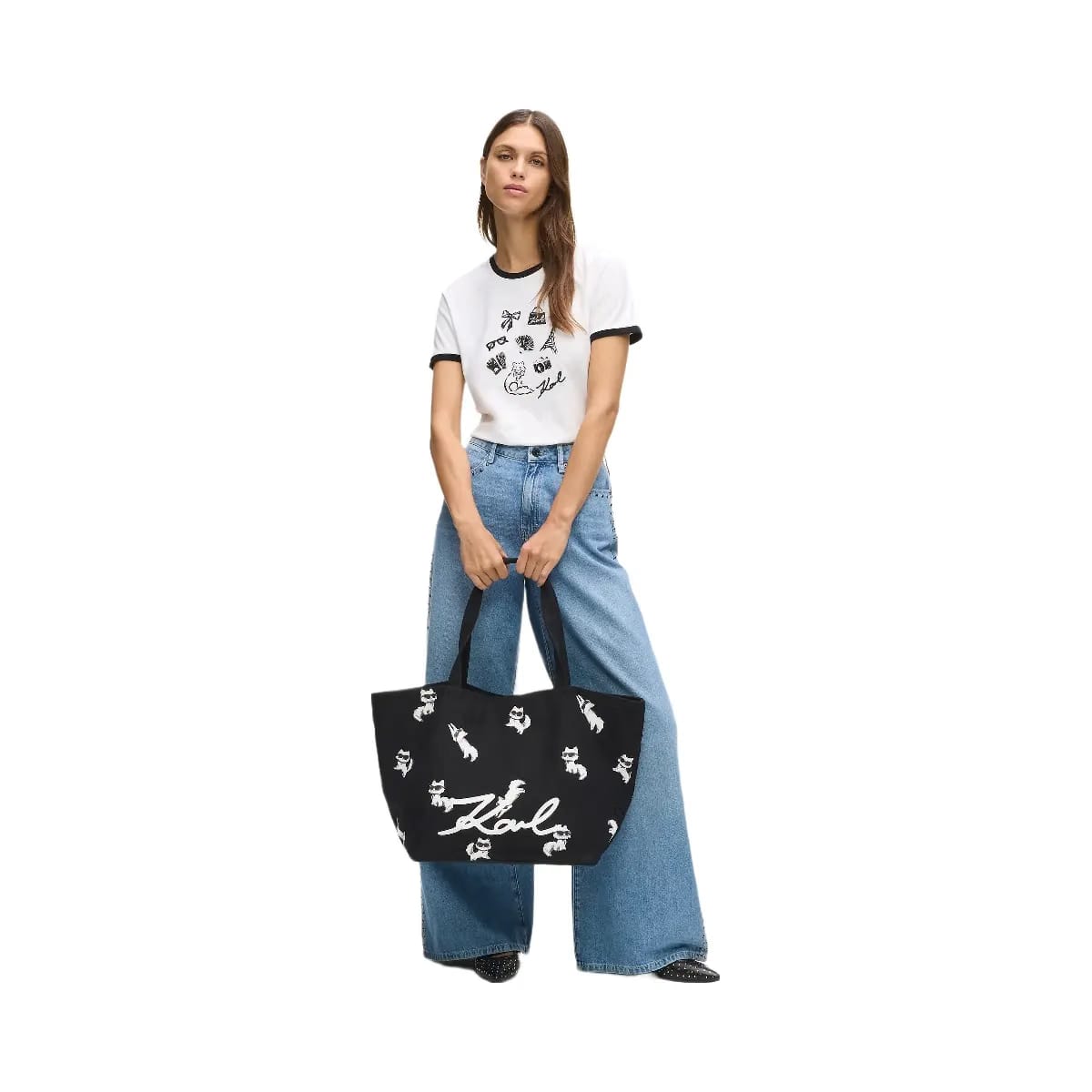 Karl Lagerfeld Ikon Choupette Print Shopper Black