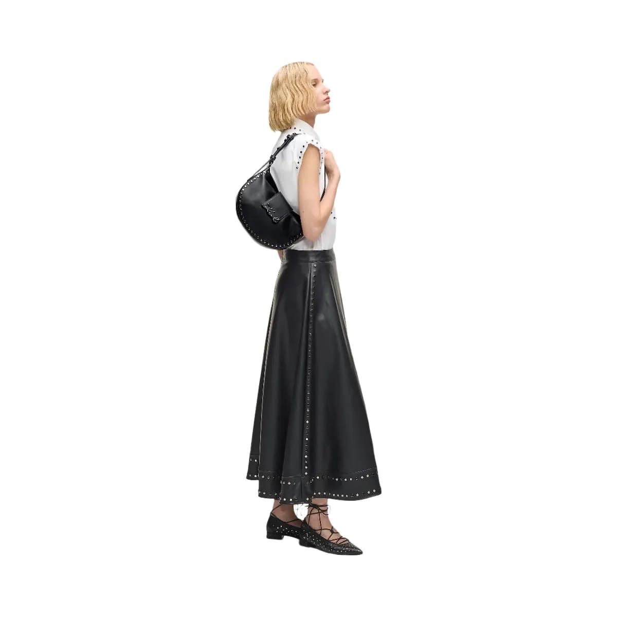 Karl Lagerfeld Signature Studded Moon Bag Black Embellishment