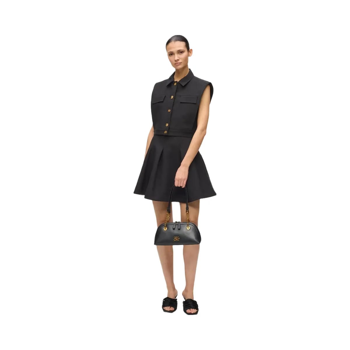 Karl Lagerfeld Autograph Small Bowling Bag Black Gold