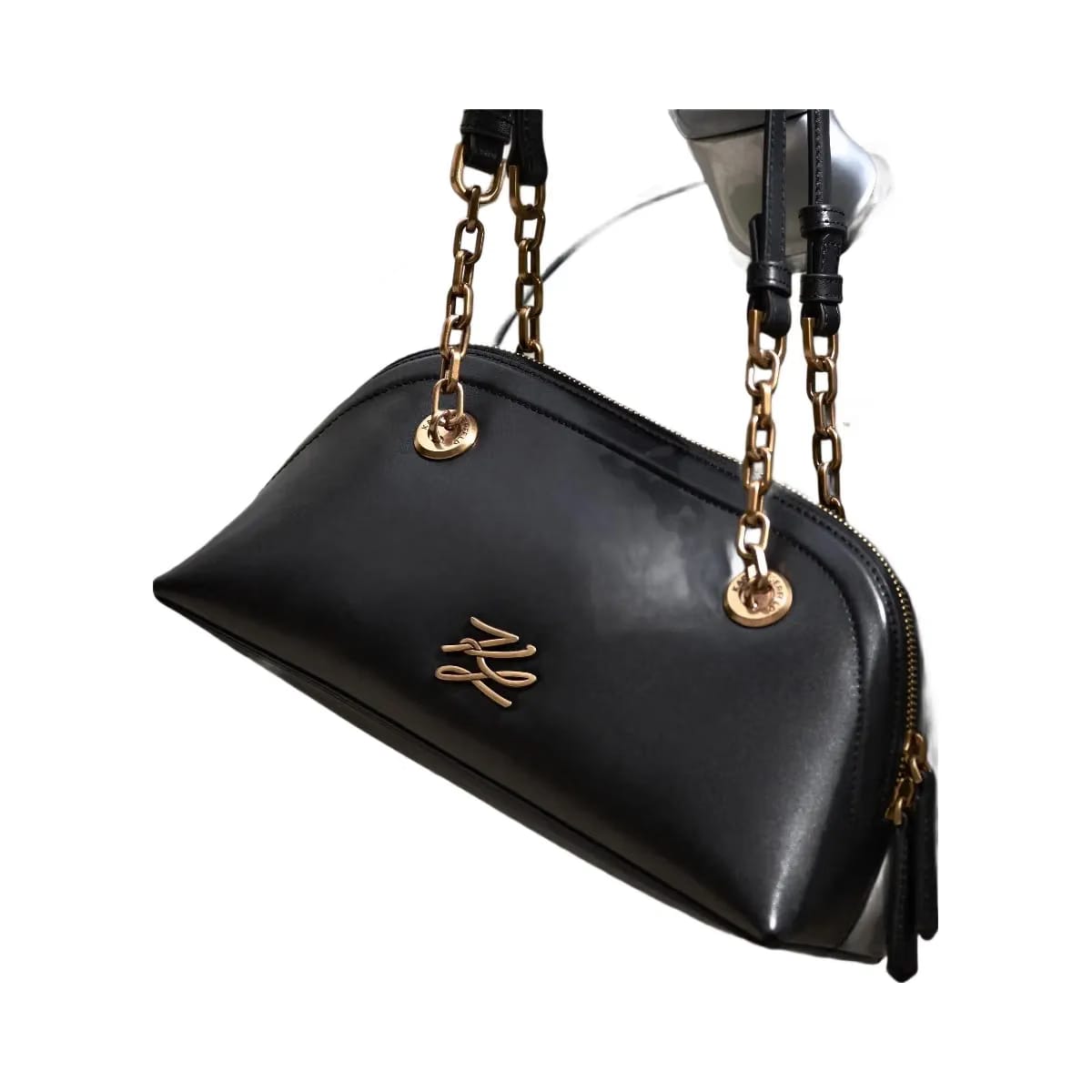 Karl Lagerfeld Autograph Small Bowling Bag Black Gold
