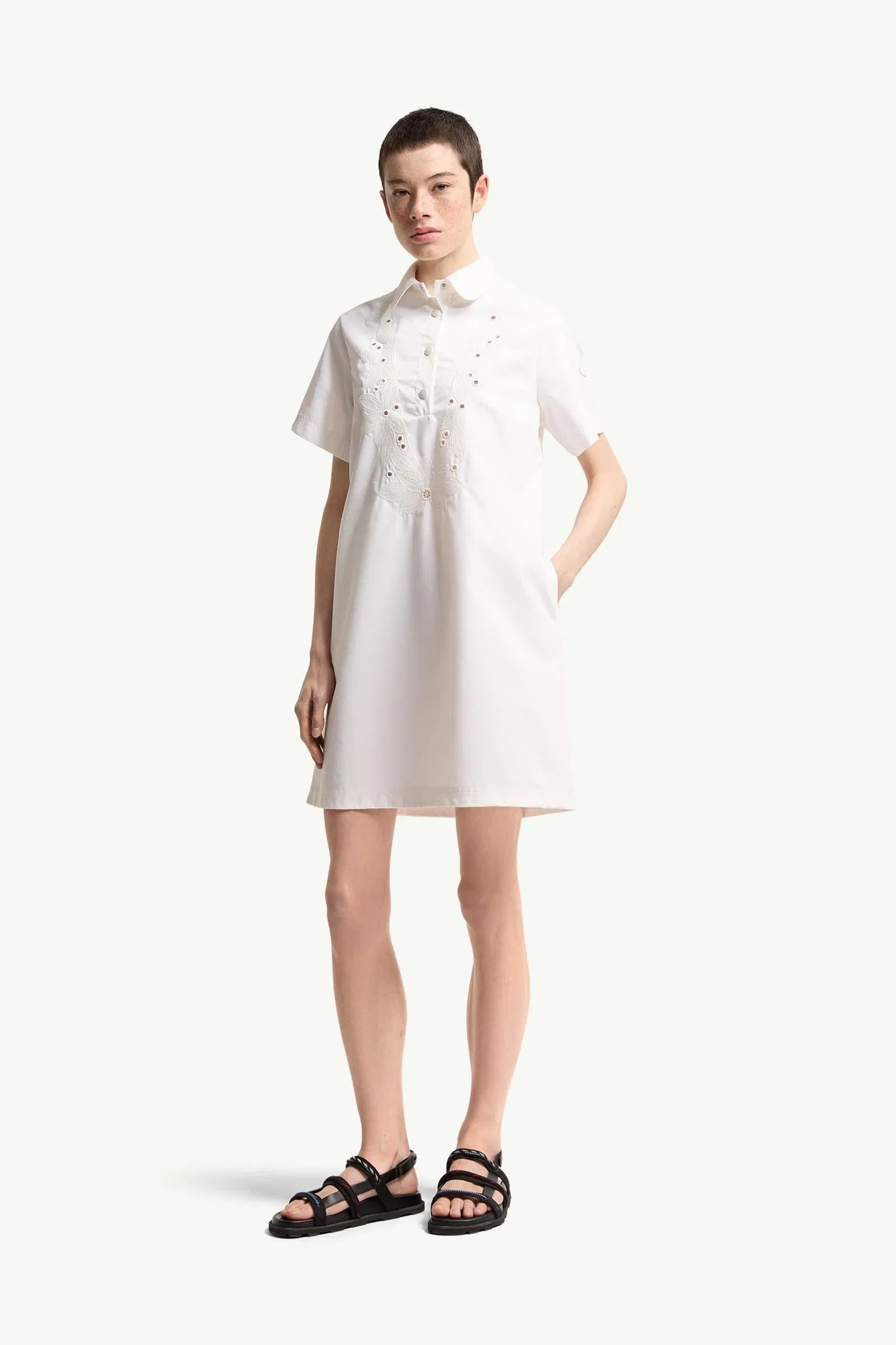 Moncler Embroidered Shirt Dress White White