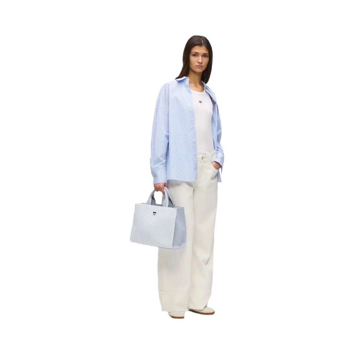 Karl Lagerfeld Ikon Choupette Striped Square Tote Bag Kentucky Blue Stripe