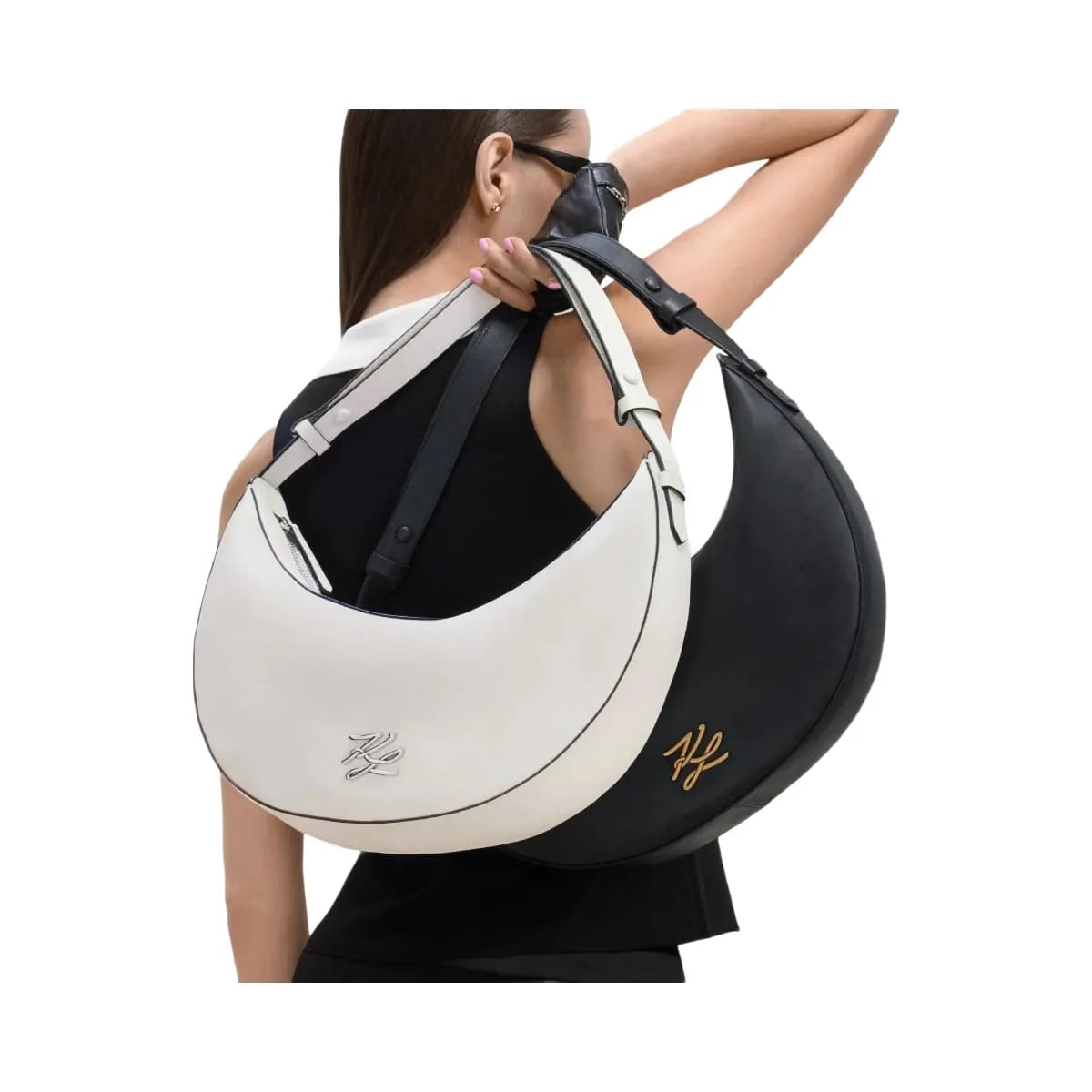 Karl Lagerfeld Autograph Oversized Moon Bag Off White