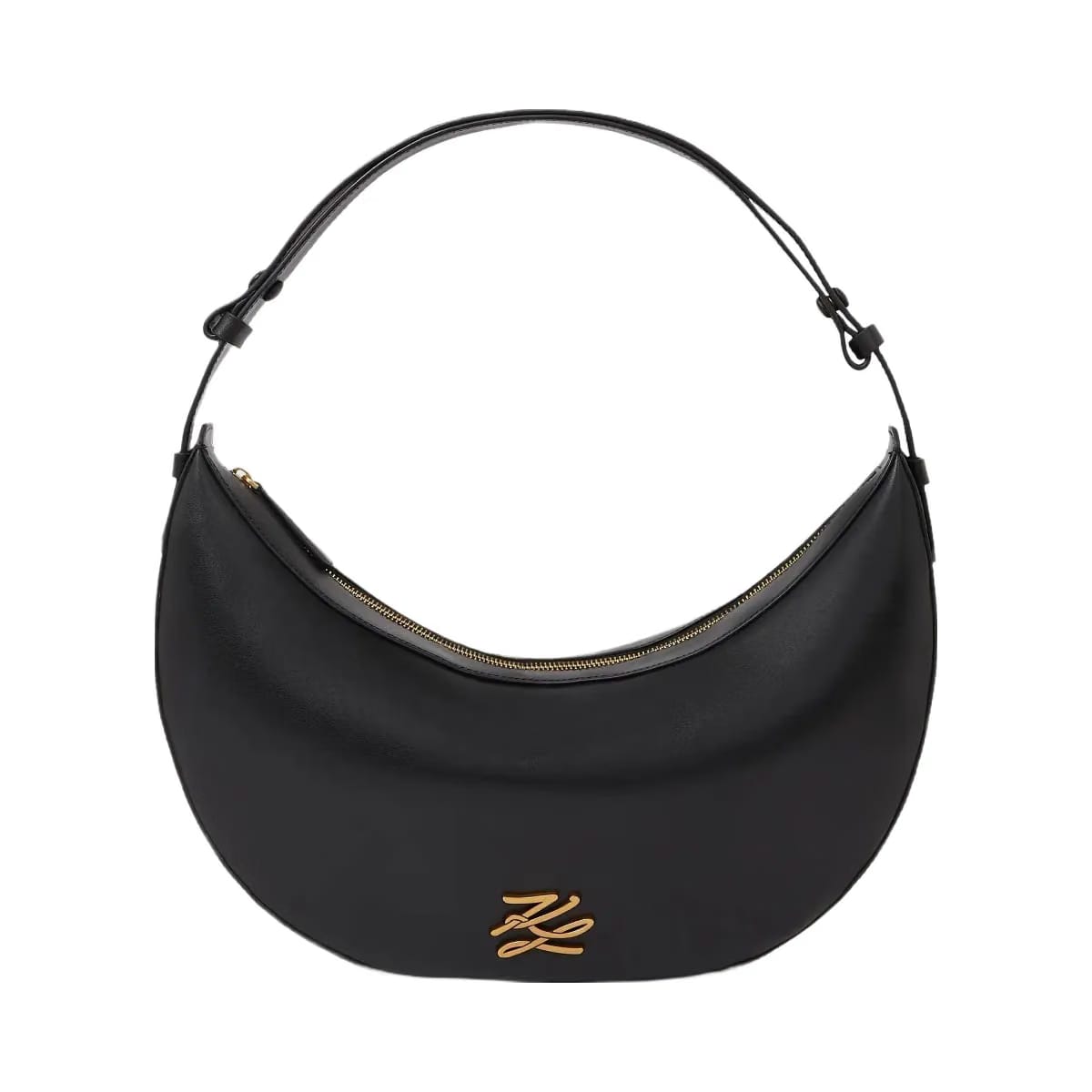 Karl Lagerfeld Autograph Oversized Moon Bag Black Gold