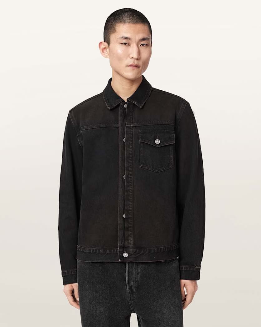 AllSaints Roth Long Sleeve Denim Jacket Overdyed Brown