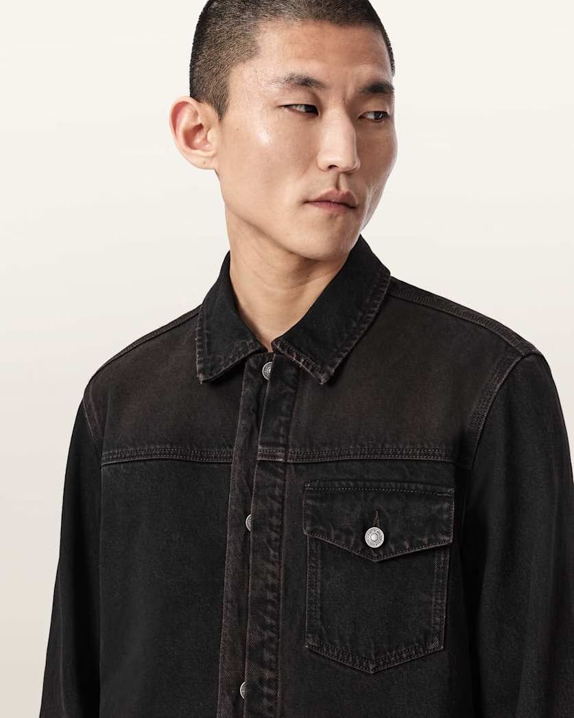 AllSaints Roth Long Sleeve Denim Jacket Overdyed Brown